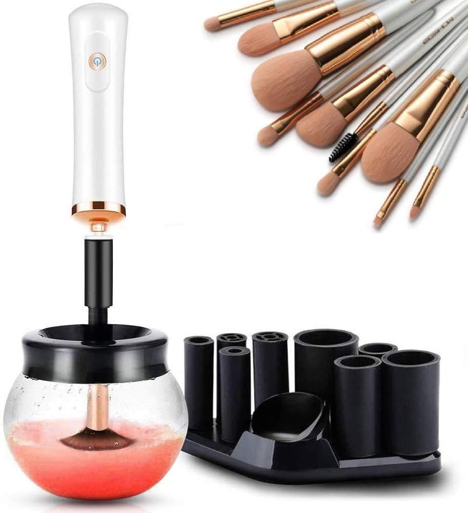Makeup Brush Cleaner Dryer, Super-Fast Electric Brush Spinner Machine with 8 Rubber Collars, Wash and Dry in Seconds, Automatic Deep Brush Cleaner for Most Makeup Brushes
