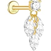 JIAINUS Sterling Silver 925 Flat Back Earring for Women Hidden Helix Piercing Jewelry 16G Star Moon Dangle Cartilage Internally Threaded Tragus Conch Stud Screw Cubic Zirconia Ear Ring