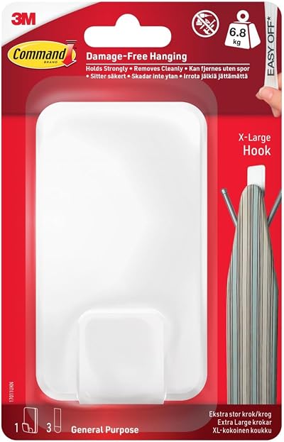 Command Heavyweight X-Large Hook with 3 Strips White Indoor 6.8 kg