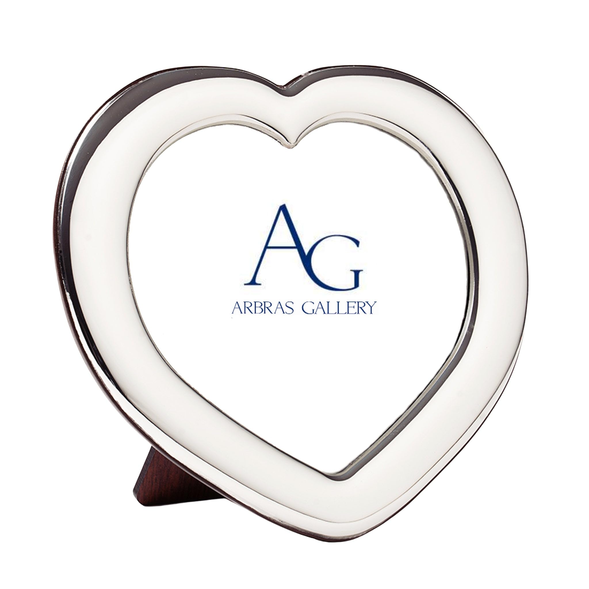Arbras Gallery Sterling Silver Heart Shape Photo Frame 5.5"x5.5" Wood Back