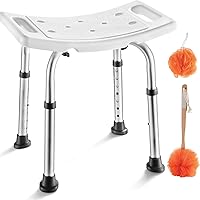Medical king Shower Chair - with Back Scrubber & Additional Sponge - Tool Free Shower Chair for Elderly - with 8 Adjustable H