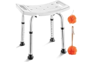 Medical king Shower Chair - with Back Scrubber & Additional Sponge - Tool Free Shower Chair for Elderly - with 8 Adjustable Heights - Portable Anti Slip Bath Chair for Elderly