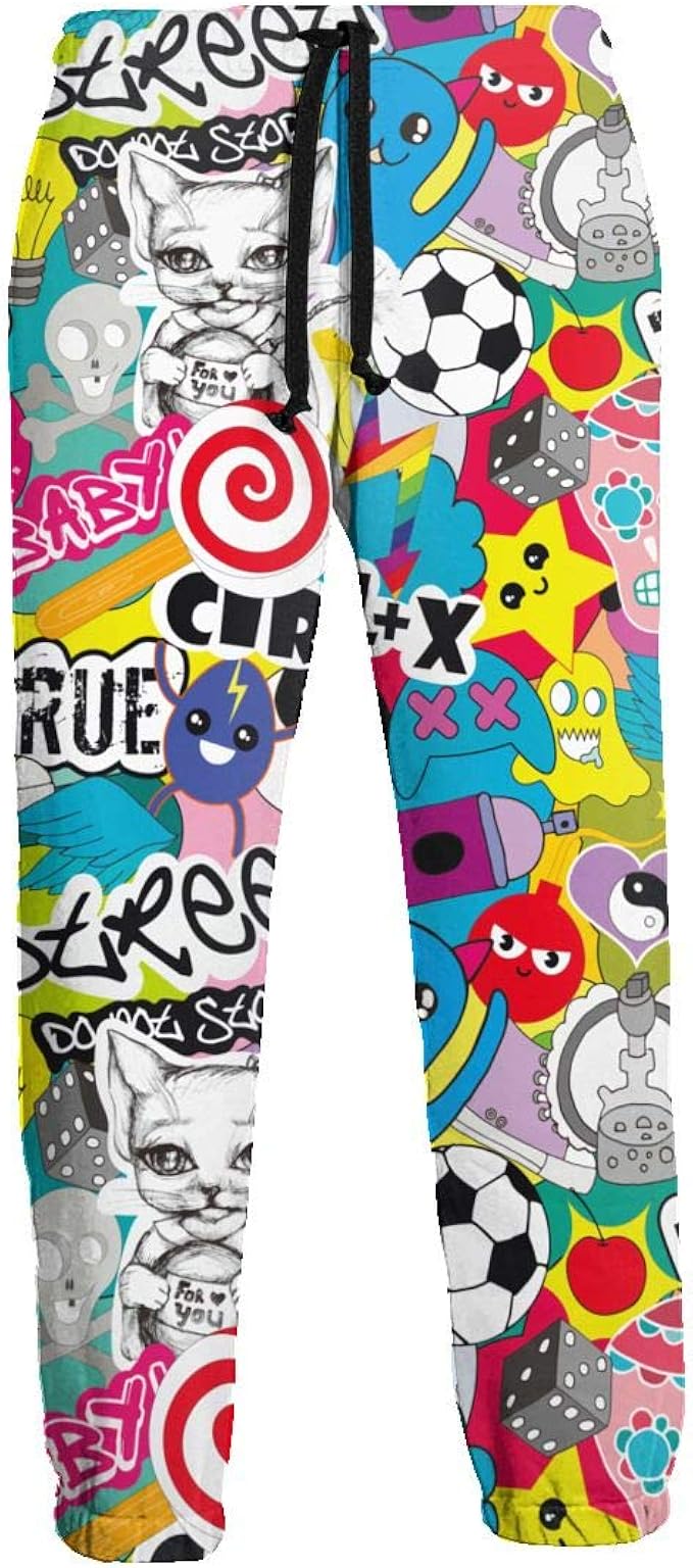 EU Mens Joggers Pants Sport Pant Colorful Stickers Characters