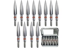 EOOENOON ARCHERY 100/125/200/250/300 Grains Premium Stainless Steel Archery Target Field Points arrowheads, Archery Arrow Field Points Bullet PointsScrew in Archery Field Tips and Broadheads (1 Dozen 12 PCS)