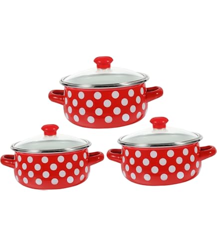 Set 3 Cazuelas Esmaltadas Con Tapa - 20.5, 18 Y 15 Cm, Para Sopa, Leche, Fideos, Inducción