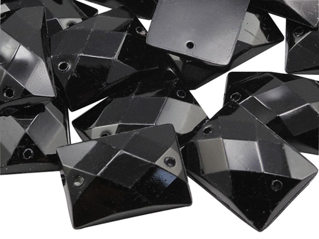Allstarco 25x18mm Jet Black CH37 Flat Back Rectangle Sew On Beads for Crafts Plastic Acrylic Rhinestones with Holes for Sewing, Clothing Embelishments, Costume Cosplays 18 Pieces