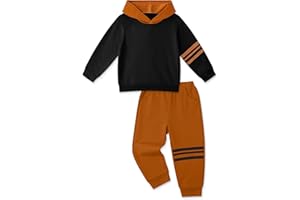 Perdeca Toddler Boy Clothes Color Blocking Hooded Sweatshirts Pants Set Toddler Boy Fall Winter Outfits 2T-7Y