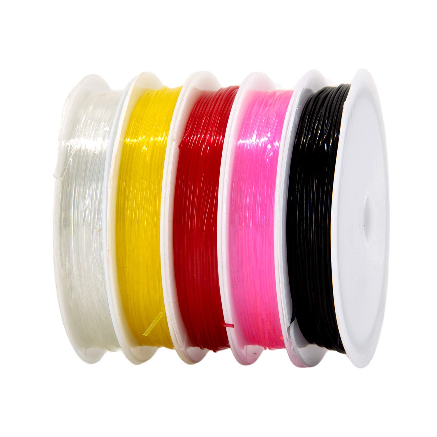 TRIXES Pack of 5 Assorted Colour Elastic Beading Thread - Perfect for Jewellery Bracelet Making and Arts and Crafts - 8 Meters of 1MM String