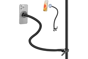 Mippko Magnetic Gooseneck Phone Holder for Treadmill/Spin Bike/Mic Stand/Music Stand,19.7" Long Gooseneck Arm Super Crab Clamp iPhone Mount,Compatible with iPhone 12/13/14/15/16/17 Android Cellphone