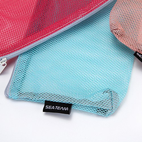 Sea Team 6pcs Multicolored Portable Travel Toiletry Pouch Nylon Mesh Cosmetic Makeup Organizer Bag with Zipper