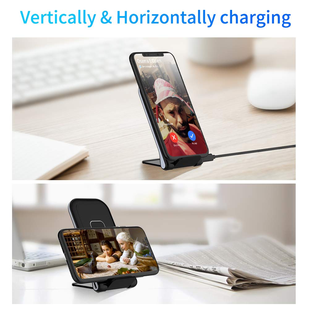 Tikitaka Fast Wireless Charger, 10W Foldable Fast Wireless Charging Pad Stand for Samsung Galaxy Note 8 S8 S8 Plus S7 S7 Edge Note 5 S6 Edge Plus, Standard Charge for iPhone XS Max/XR/XS/X/8/8 Plus