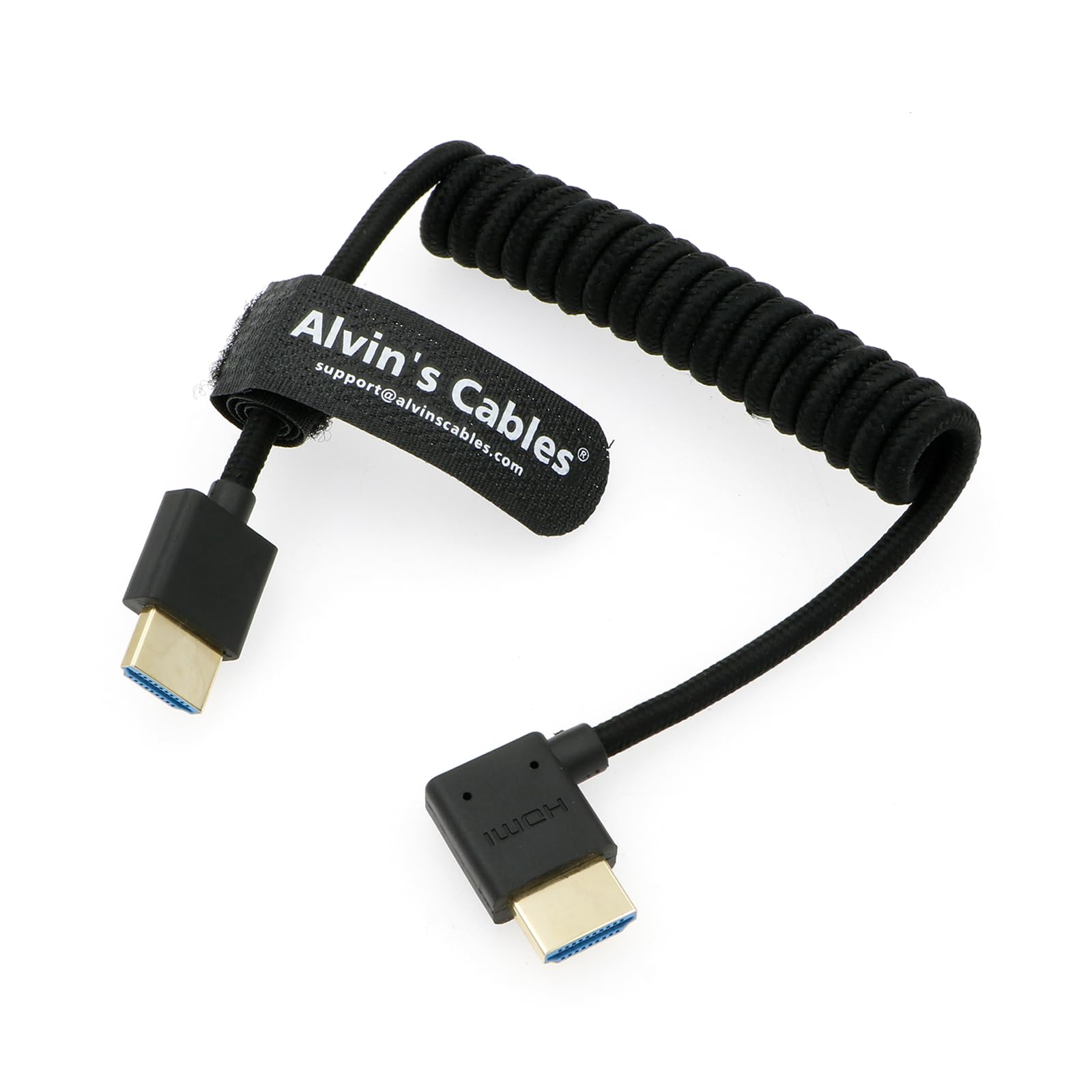 Alvin's Cables 8K 2.1 HDMI High Speed Braided Coiled Cable Straight to Right Angle for Atomos Ninja V, Portkeys BM5, for Feelworld Monitor, for Canon C300, Z CAM E2, Sony FS5| FS7| A7S3 Cameras