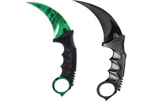 Milaloko Karambit Knife Fixed Blade Tactical Camping Tool, 2 Pieces Stainless Steel Outdoor Hunting Knife with Sheath and Cord, Suitable for Hiking, Adventure, Survival and Collection (Green&Black)