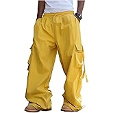SOLY HUX Men's Baggy Cargo Pants Wide Leg Parachute Pants with Pocket Streetwear