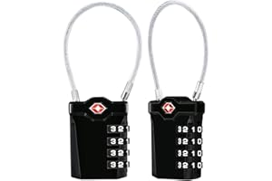 Diyife TSA Luggage Locks, 2 Packs, 4-Digit Combination Lock Security Padlock Travel Lock, with 14cm Flexible Cable for Suitcase Luggage Backpack School or Gym Cabinet, etc. (Black)