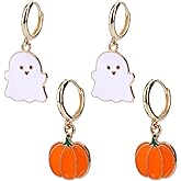 Pumpkin & Ghost Small Hoop Earrings, Cute Halloween Ghost Pumpkin Earrings Holiday Huggie Hoops for Women Halloween Cosplay Costume Jewelry