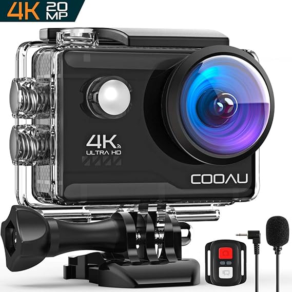 COOAU 4K Action Cam 20MP WiFi Sports Kamera Unterwasserkamera 40m mit Externs Mikrofon Fernbedienung Helmkamera Wasserdicht D