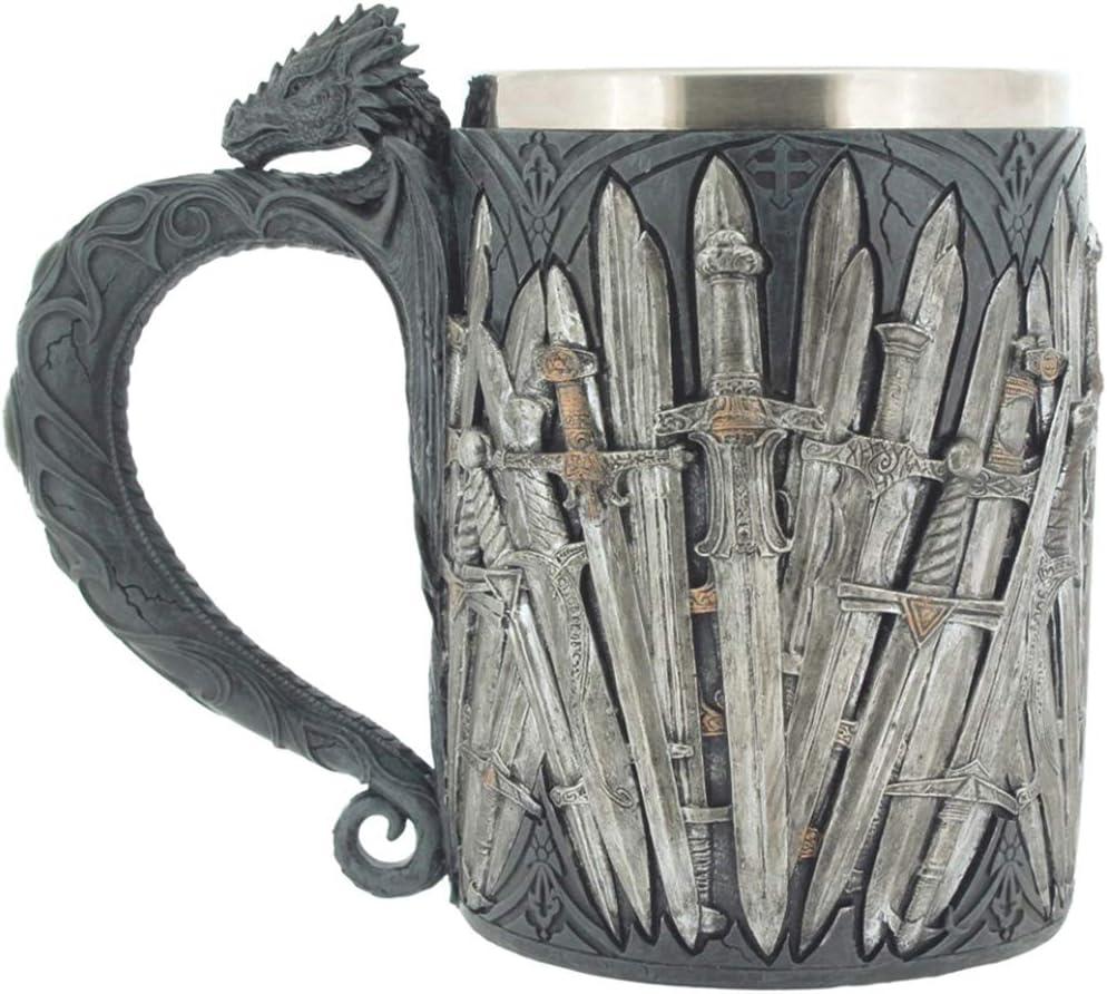 Medieval Dragon Swords Coffee Mug - Legends Drinking Beer Stein Tankard Cup - Collectibles Decorations Stainless Steel Funny Cool Cups