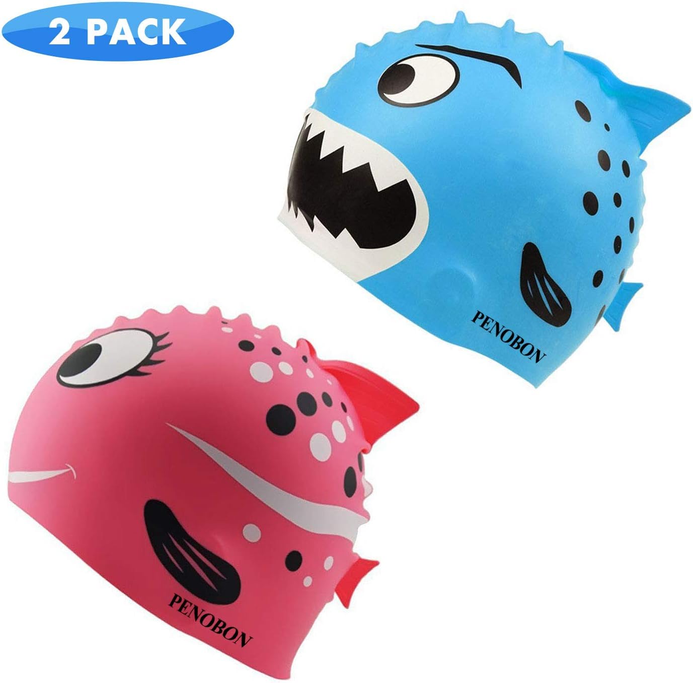 2 Pack Kids Swim Cap for Age 2-6 Fun Silicone Swimming Cap for Boys Girls Child Toddler Unisex Shark Bath Hat Waterproof
