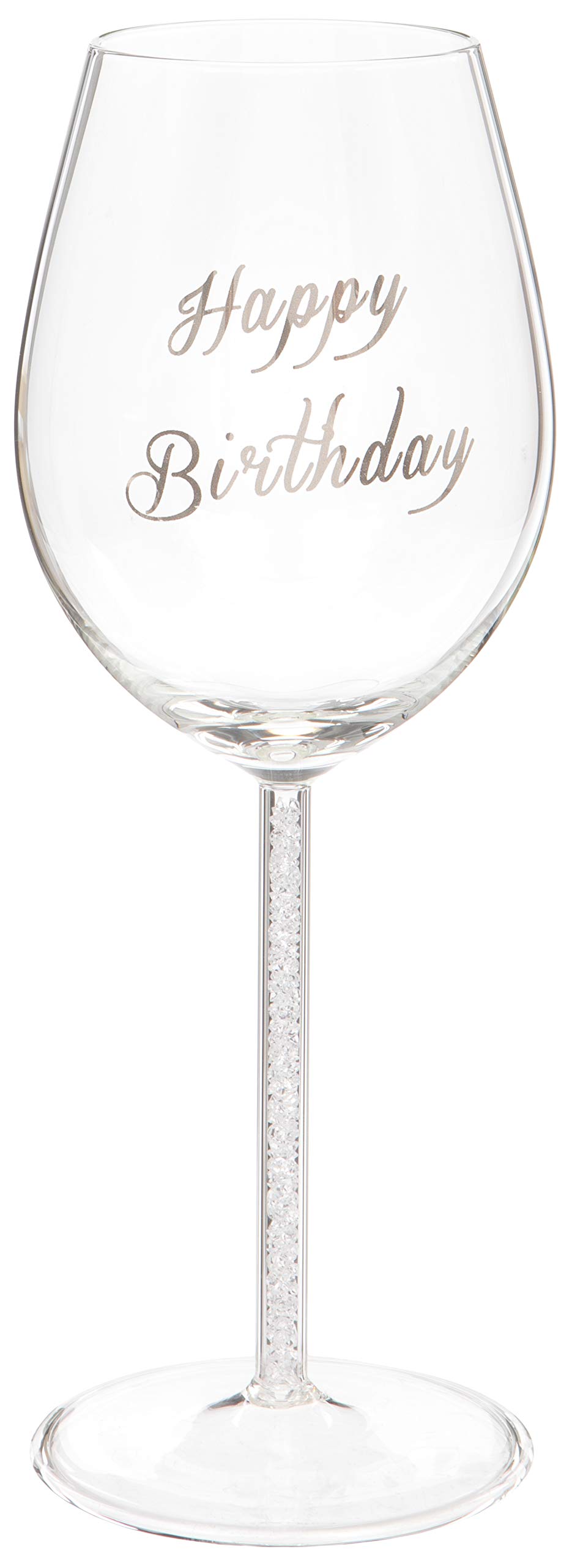 Maturi Happy Birthday Wine Glass with Silver Diamond Stem - 400ml / 13.5 Fluid Ounces, Transparent, 470200