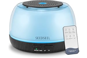 SEEDSEEL 300ML Essential Oil Diffuser, Air Diffuser with Remote Control, USB-C Power Cord, 4 Timers and 7-Color LED Color Changing Light, Cool Mist Aromatherapy Diffuser for Bedroom, Home, Small Room