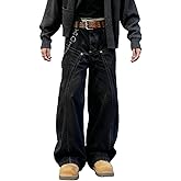 DISLANBO Men's Baggy Straight-Leg Hip Hop Jeans Casual Wide Leg Y2k Skateboard Vintage Denim Pants Streetwear