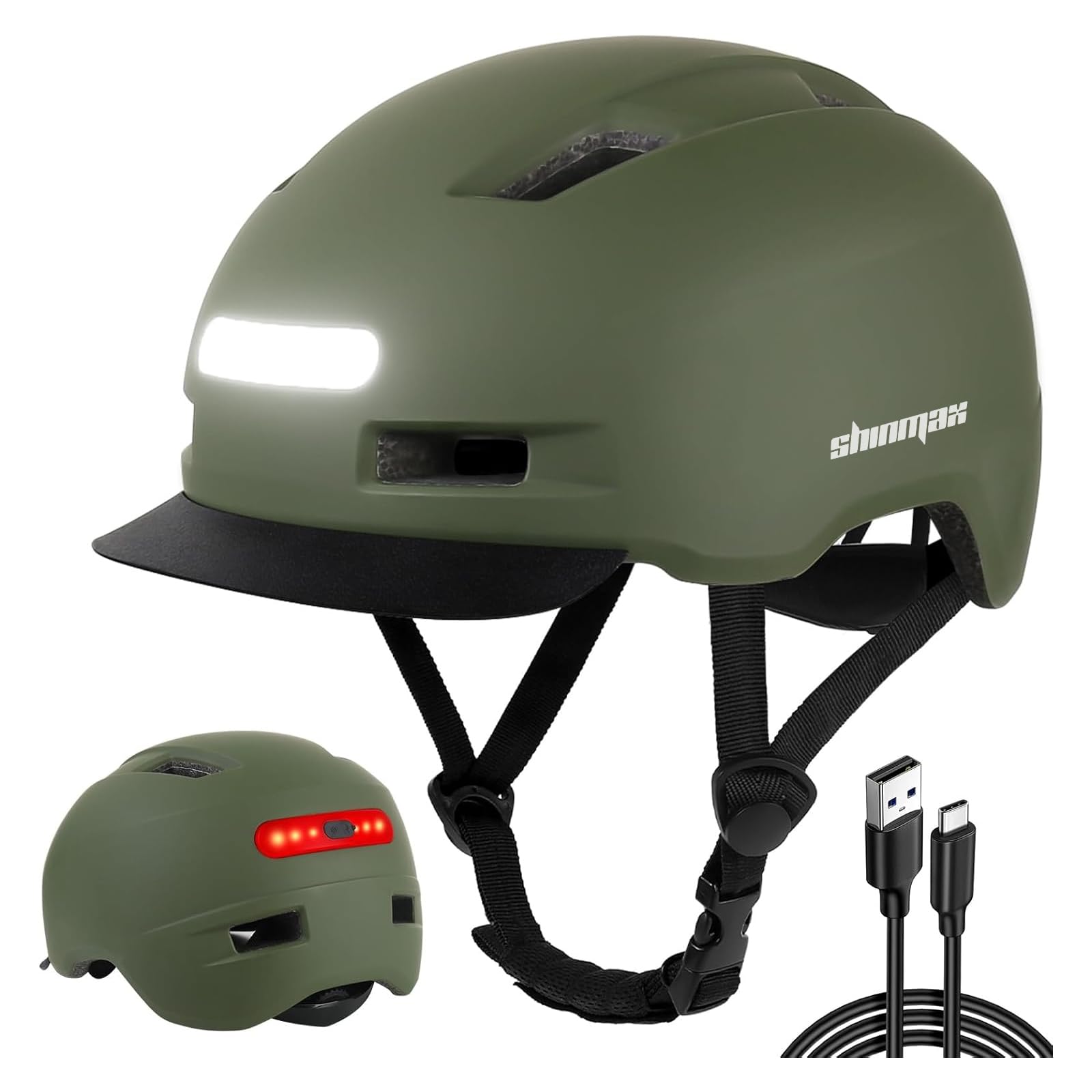 Shinmax Bicycle Helmet for Men and Women, Bike Helmet with Light, 5 Modes, Bicycle Helmet with Visor, Mountain Bike Helmet, Road Bike Helmet for Adults for Urban Commuters