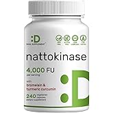 Nattokinase Supplement 4,000 FU Per Serving, 240 Veggie Capsules – Japanese Natto with Bromelain, Turmeric Curcumin & Black Pepper Complex – Digestive Enzymes & Heart Health – Non-GMO, Vegan