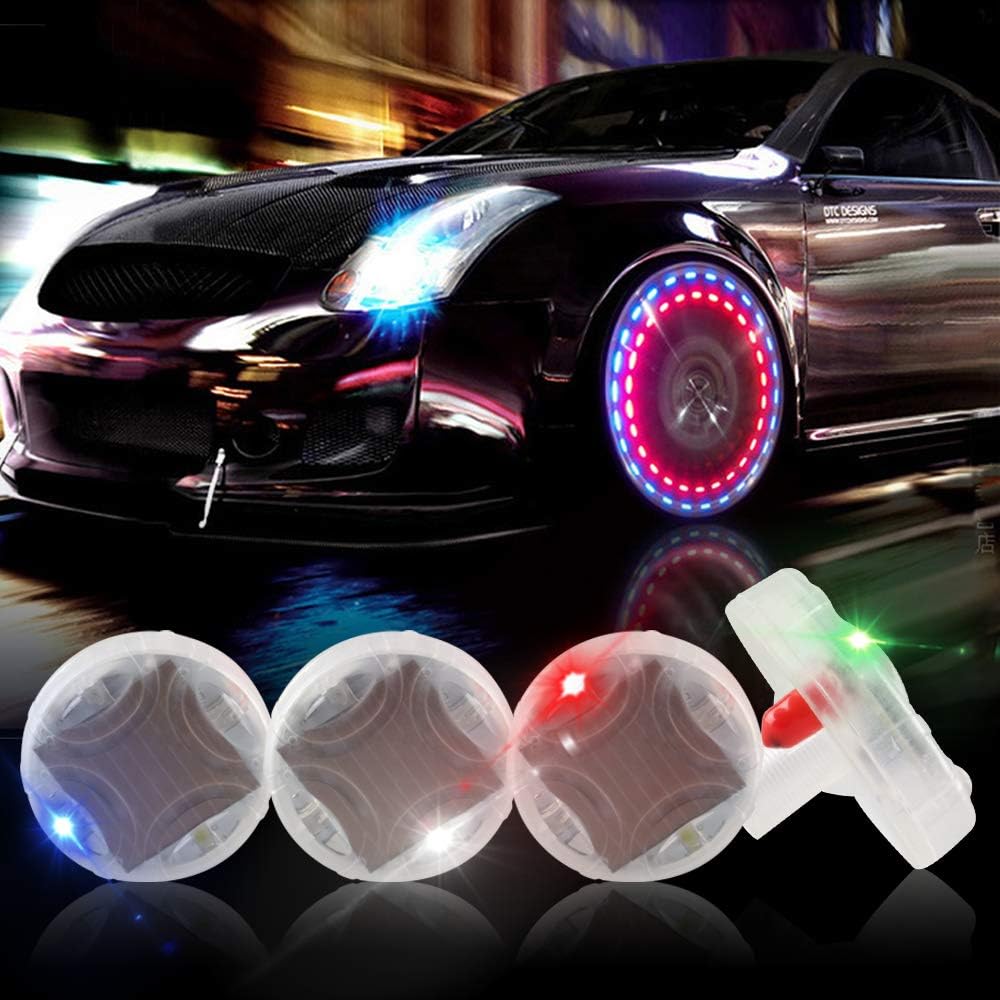 KaiDengZhe Solar Car Tire Wheel Lights LED Car Wheel Tire Air Valve Cap Light with Motion Sensors Flashing Colorful LED Gas Nozzle Cap Tire Light Use for Car Motorcycles Bicycles （Pack of 4）: Automotive