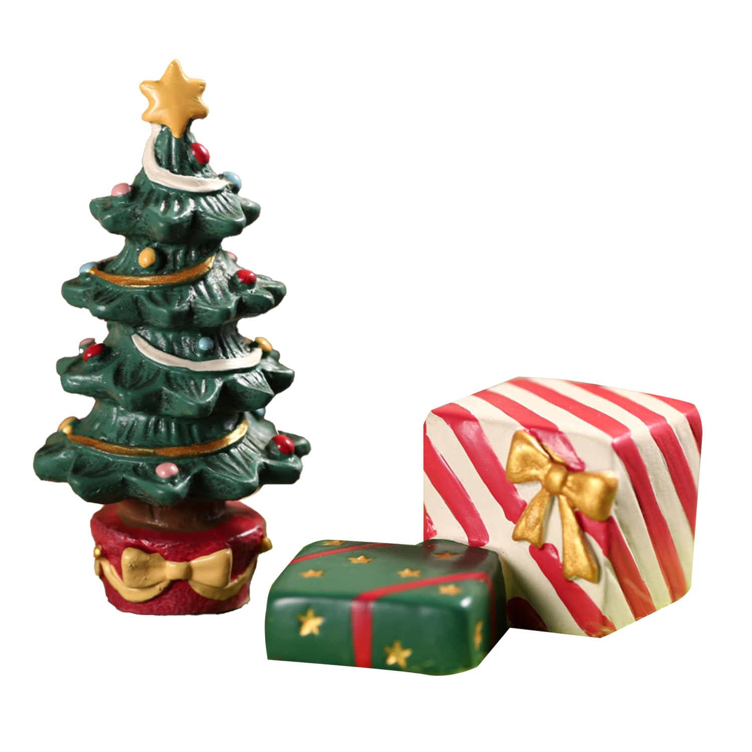 NAUZE 2Pieces Christmas Aquarium Decorations Resin Mini Present Box Christmas Tree Xmas Figurine Fish Tank Decoration Accessories for Home Craft