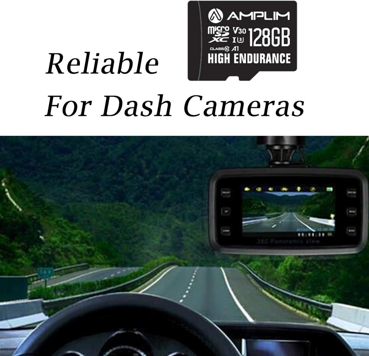 Amplim High Endurance 128GB MicroSDXC Card for Video Monitoring Cameras - Dash Cam, Body Cam, Surveillance Cam, Home Security Cam, Drone, Action Camera. U3, V30, A1, 4K UHD, Micro SD TF with Adapter: Computers & Accessories