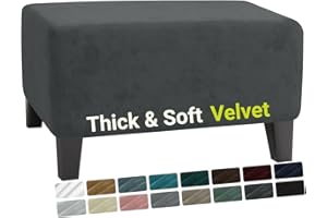 MAXIJIN Velvet Ottoman Slipcover Oversized Stretch Square Rectangle Footstool Slipcover Folding Storage Ottoman Covers for Living Room with Elastic Bottom (Ottoman X-Large, Gray)