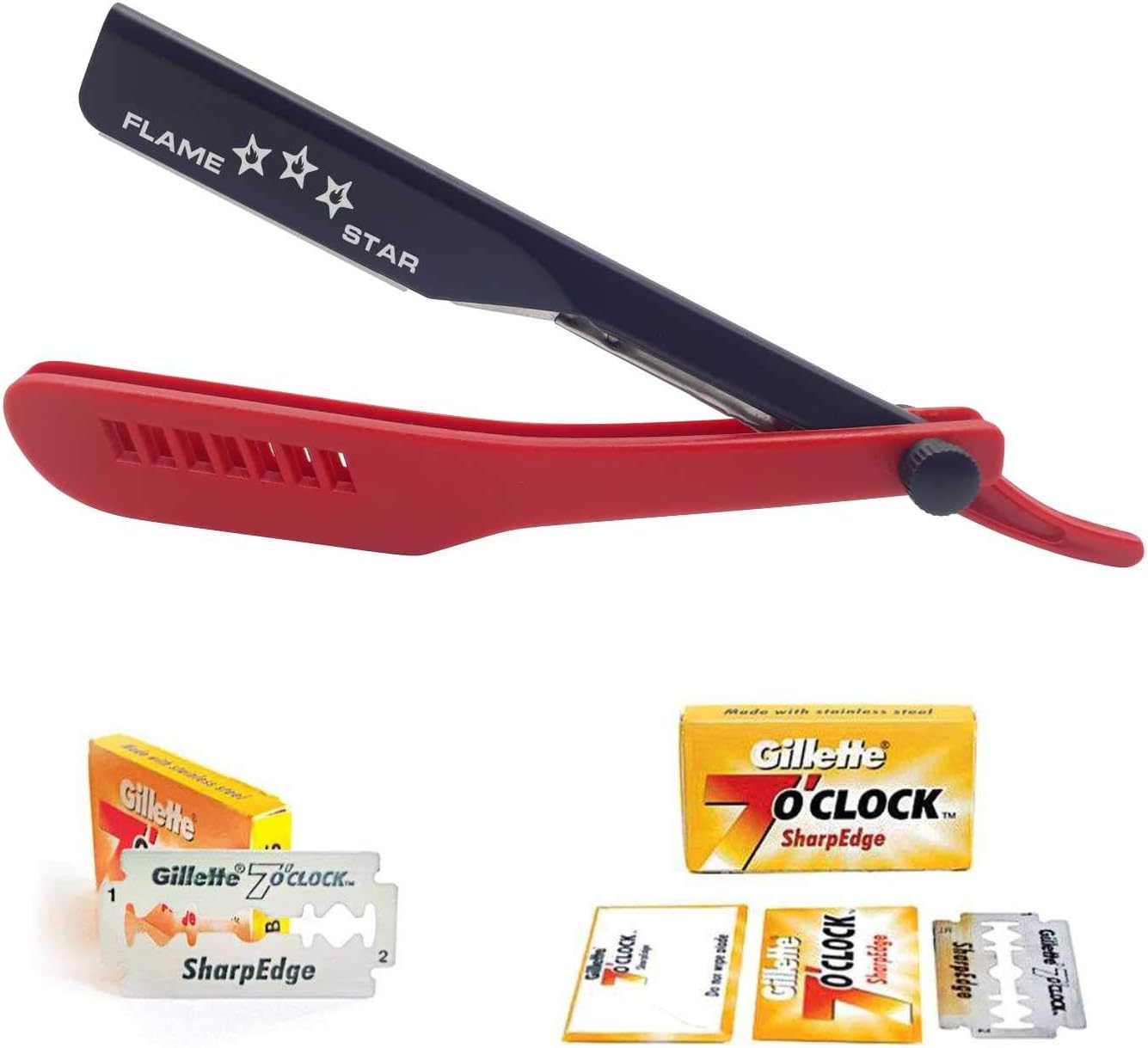 Red and Black Replaceable Blade Barber Razor, Professional Straight Edge Razor, Straight Razor for Barber Kit, Eyebrow Razor, Red Razor for men with Razor Blades by" FLAME STAR"