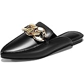 Juliet Holy Womens Mules Flats Pointed Toe Backless Loafers Slip on Metal Chain Slides