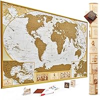 Antique Edition Gold Scratch Off World Map, Very Detailed -10.000 Cities Big Size-35x25 Inches, US States Outlined, Unique Tool Set, Glossy Finish Travel Map. Perfect for Travelers by MyMap