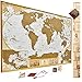 Antique Edition Gold Scratch Off World Map, Very Detailed -10.000 Cities Big Size-35x25 Inches, US States Outlined, Unique Tool Set, Glossy Finish Travel Map. Perfect for Travelers by MyMap