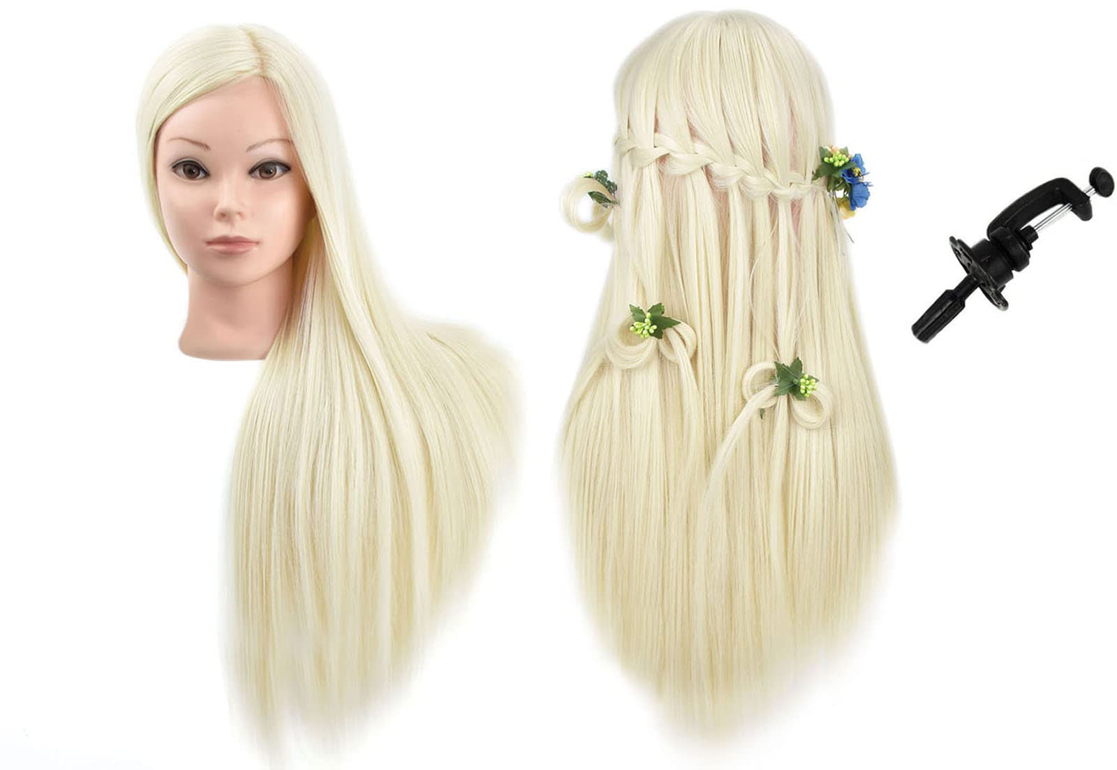 28" Training Head 100% Synthetic Hair Mannequin Head Cosmetology Doll Head With Free Table Clamp