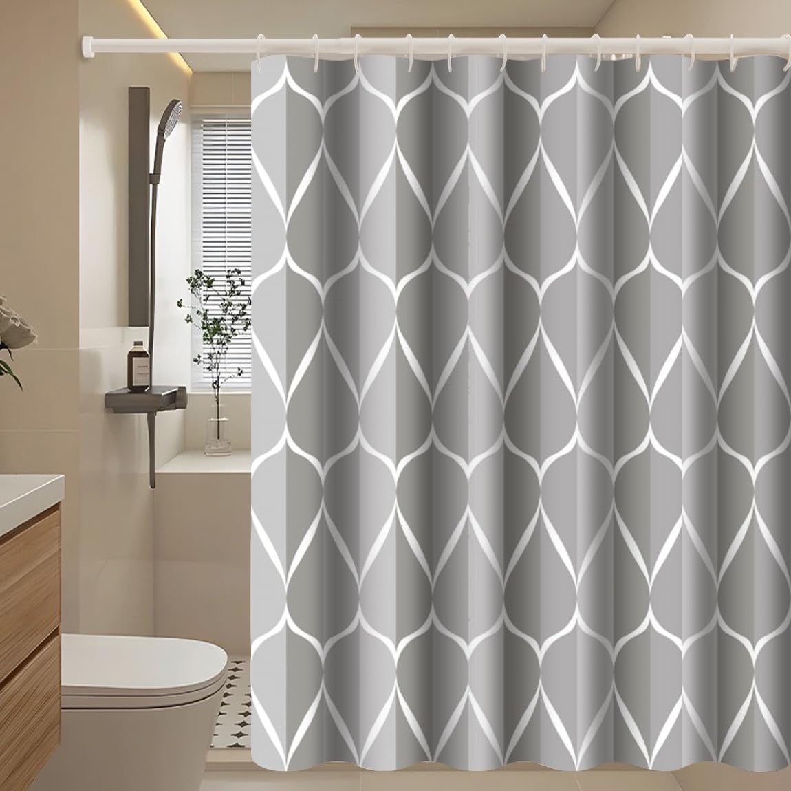 GONOVE Shower Curtain for Bathroom 200 x 200 cm Anti-Mould Mildew Resistant Waterproof Polyester Fabric Geometric Shower Curtain Liner Long Bath Curtain with Hooks, Washable and Weighted Hem
