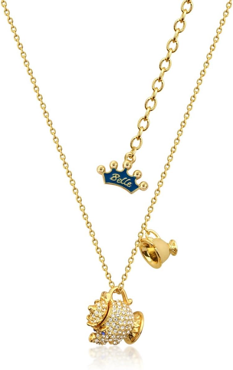 Gold Plated Beauty The Beast Mrs Potts Crystal Charm and Necklace from Disney Co