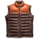 Puffer Vest Men Real Lambskin Leather Quilted Down jacket Two Ton Tan and Brown Color |Outdoor Sleeveless Mens Vests |