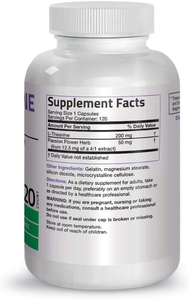 L-Theanine 200mg (Double-Strength) with Passion Flower Herb - Reducing Stress and Promoting Relaxation Without Sedation - Non GMO, 120 Capsules: Health & Personal Care