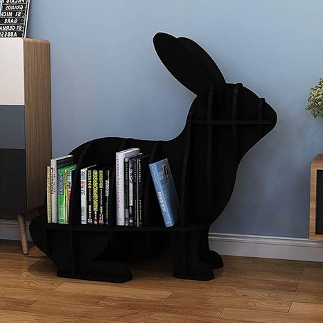 Amazon 木製のウサギの子供の本棚 環境にやさしい本の収納棚オーガナイザー 手作りの動物の装飾のアートワーク 子供部屋用の省スペース設計の本棚 幼稚園 黒 Small 本棚 オンライン通販