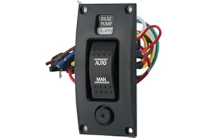 SundiooK 3-Way Bilge Pump Switch Panel, Automatic-Off-Manual, 12V/24V with Alarm, IP66 Waterproof Siren, Backlit Label, 20A F