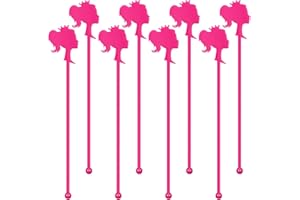 Qinyoung 50 Pcs 8" Hot Pink Girl Cocktail Stirrers Reusable Plastic Swizzle Sticks for Cocktail Coffee Drink, Personalize Skewers for Cakes, Cupcakes, Ideal for Birthday, Pink Party Decorations