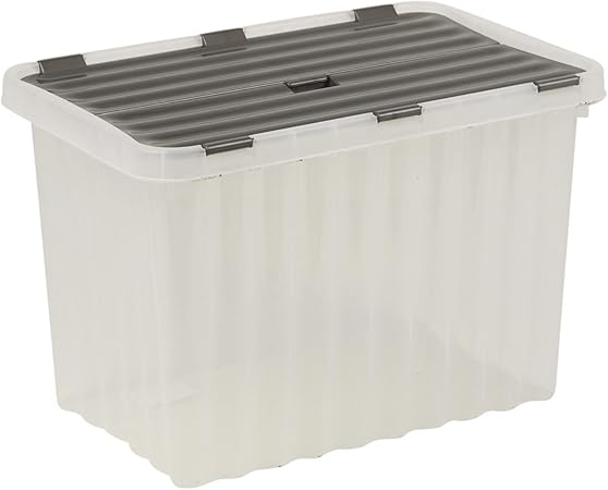Caja de almacenamiento de plástico gris con bisagras tapa diseño de ondas calidad apilable Contenedor, plástico, 25L [Set of 2]: Amazon.es: Hogar