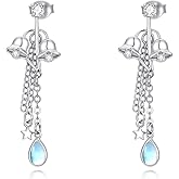MEIDERBO 925 Sterling Silver Lily Daisy Rose Flower Dangle Earrings Moonstone Floral Earrings Petal Jewelry Gifts for Women