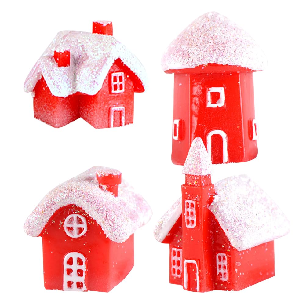 BESPORTBLE 4pcs Miniature Christmas Village Houses Mini Christmas Glitter House Ornaments Decoration for Dollhouse Fairy Garden
