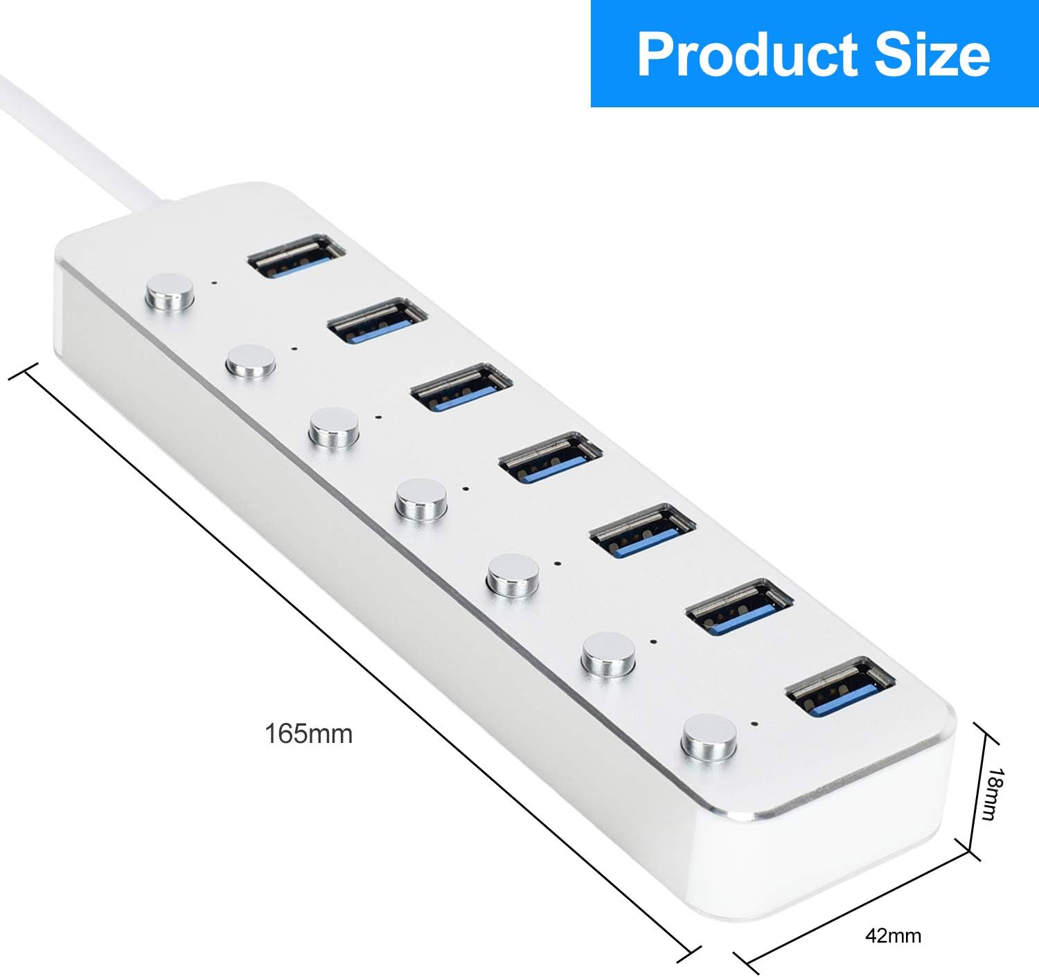 Powered USB 3.0 Hub, Aluminum 7-Port Data Hub Splitter with 5V/2A Power Adapter and USB Cable and Individual Switches for PC Laptop: Computers & Accessories