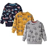 BeiVSlley Toddler Boys 3 Pack Cotton Pullover Crewneck Sweatshirt Long Sleeve Cartoon Shirt Sweaters Tops