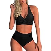 SEAFORM Womens Two Piece Swimsuits Wrap Front Bikini High Waisted Bottom Tummy Control Bathing Suits Vintage Print Swimwear